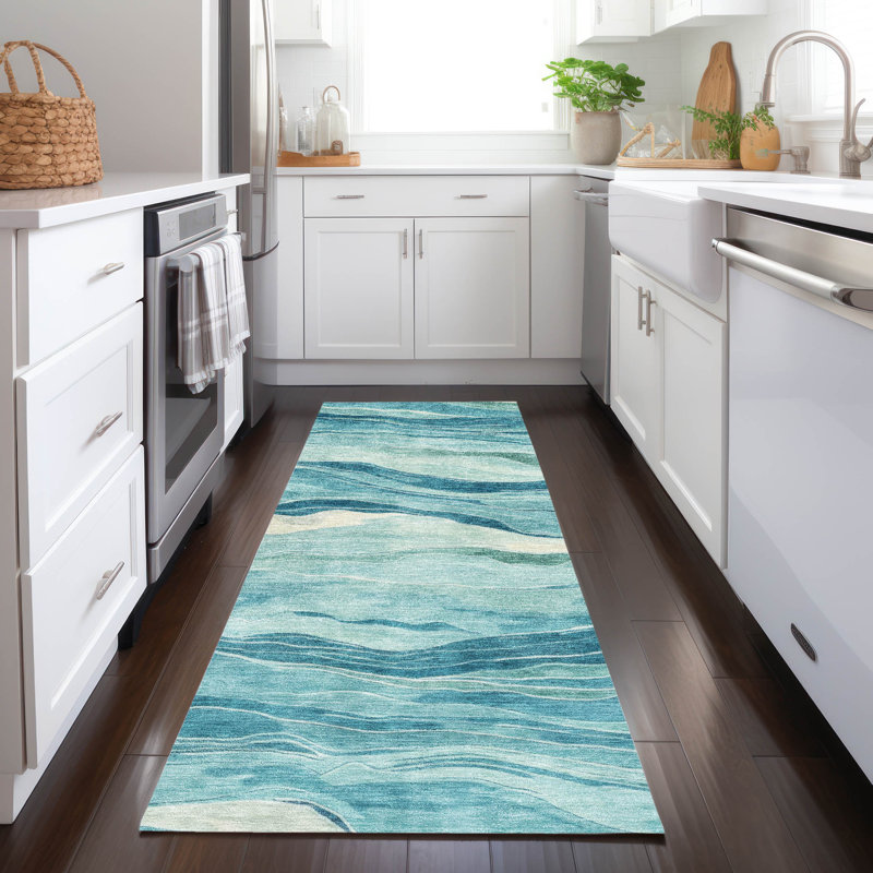 Machine Washable Indoor/Outdoor Christain ACN1251 Turquoise Rug, Runner 2'3" x 7'6"
