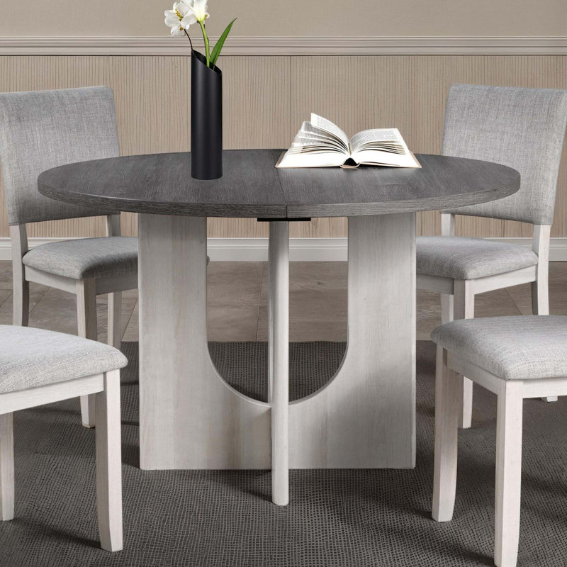 Table de salle à manger ronde transitionnelle avec piédestal en forme de U