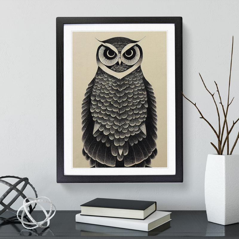 A Fierce Owl - Single Picture Frame Print, 64cm H x 46cm W x 2cm D, Black Framed