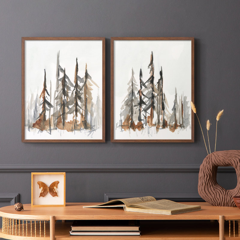 «Rustic Evergreen I», reproduction encadrée de qualité supérieure - prête à être accrochée - aucun clou requis - aucun clou requis