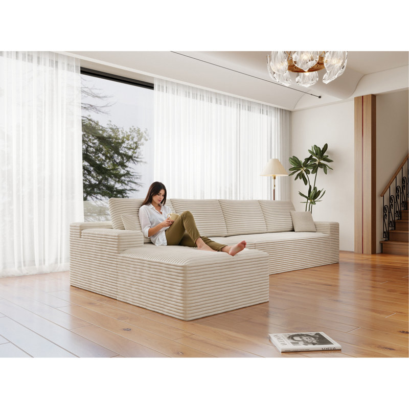 Siège modulaire modulaire pour canapé, canapé rembourré et compressé pour le salon, la chambre à coucher, un appartement, aucun assemblage requis, combinaison sans PC pour 4 personnes, tissu en velours côtelé moelleux