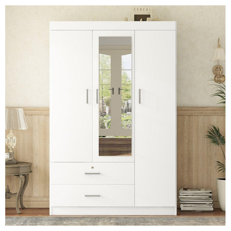 Armoire à miroir 3 portes avec tablettes, blanc