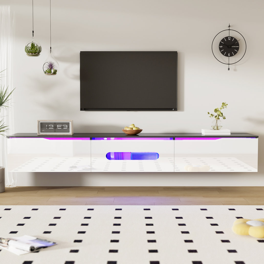 180Cm High Gloss Tv Stand With 16-Colour Led Lighting, Wall-Mountable – Fits Tvs Up To 75"