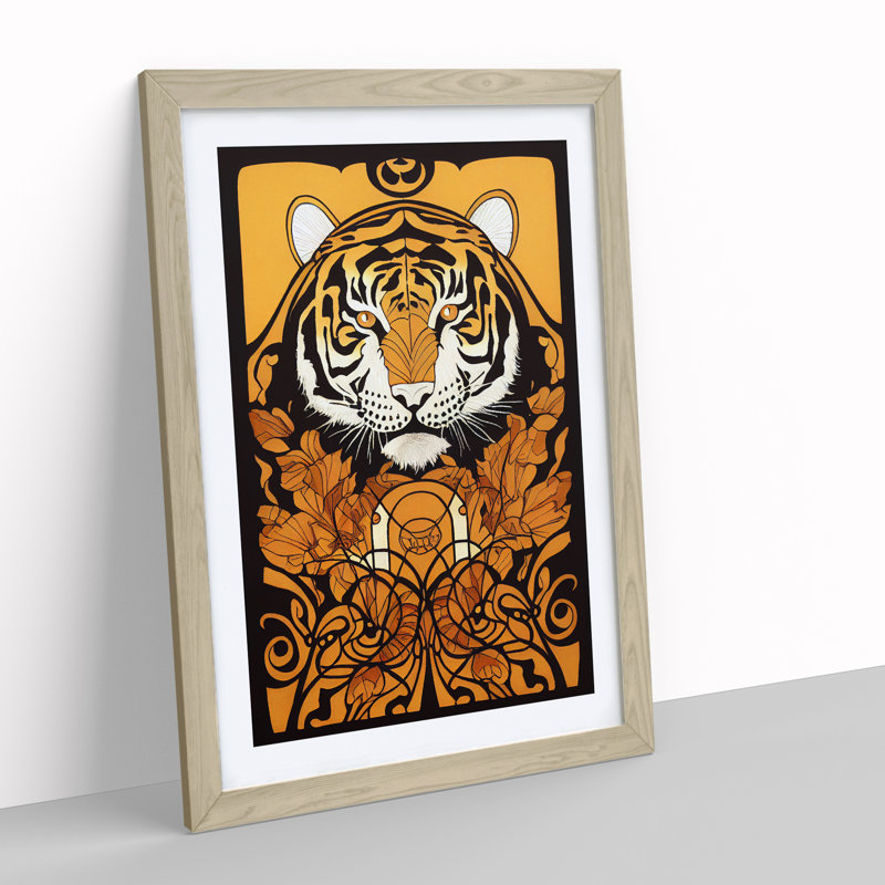 Tiger Nouveau - Framed Print, 34cm H x 25cm W x 2cm D, Oak Framed