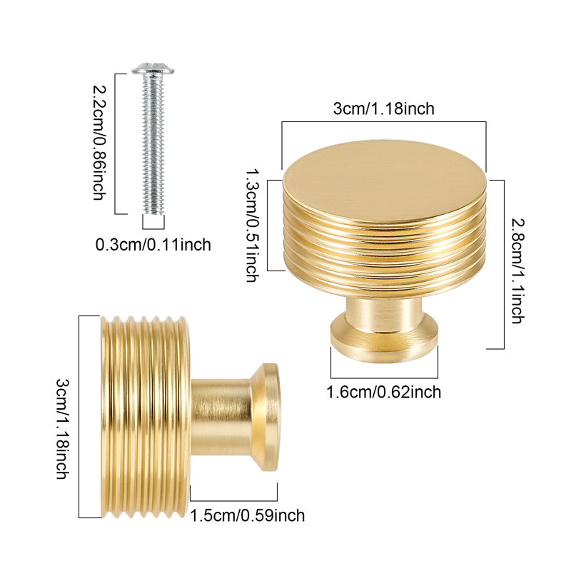TRIXES Ridged Drawer Knobs 4-Pack | Matte-Gold | Solid Metal Cabinet & Drawer Hardware - Ideal for DIY Projects and Upcycling