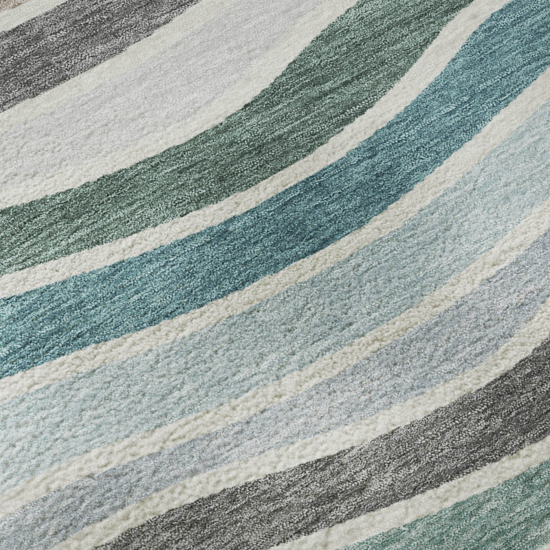 Premium Machine Washable Mayfield AMF2333 Stripes Rug, Teal, 3' x 5'