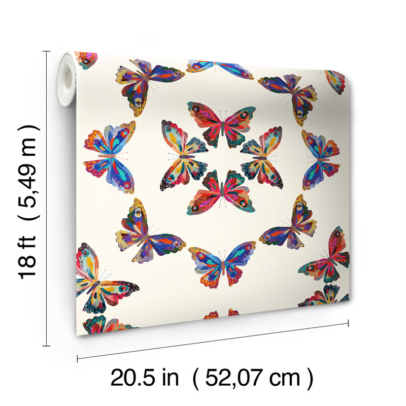 Papier peint adhésif EttaVee Papillon, Crème multicolore