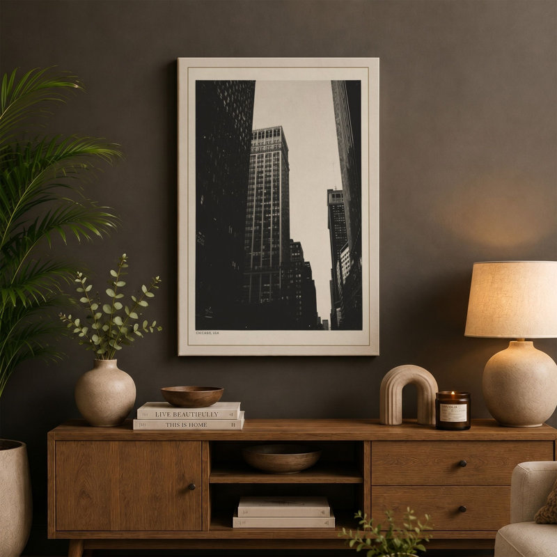 Geometric Metropolis Industrial - Wrapped Canvas, 18x12 - 45.7 x 30.5 cm, Ochre Border
