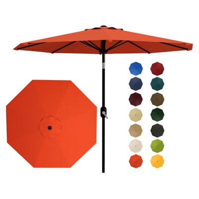 Parasol de patio extérieur 9 pi 8 baleines avec manivelle et inclinaison, parasol imperméable de protection contre les rayons UV pour le jardin de la terrasse de la piscine, bleu
