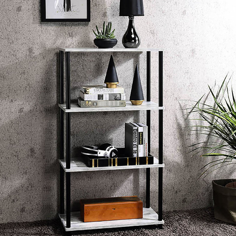 Bibliothèque à 4 tablettes au fini blanc antique et noir avec revêtement thermolaqué, Noir / blanc