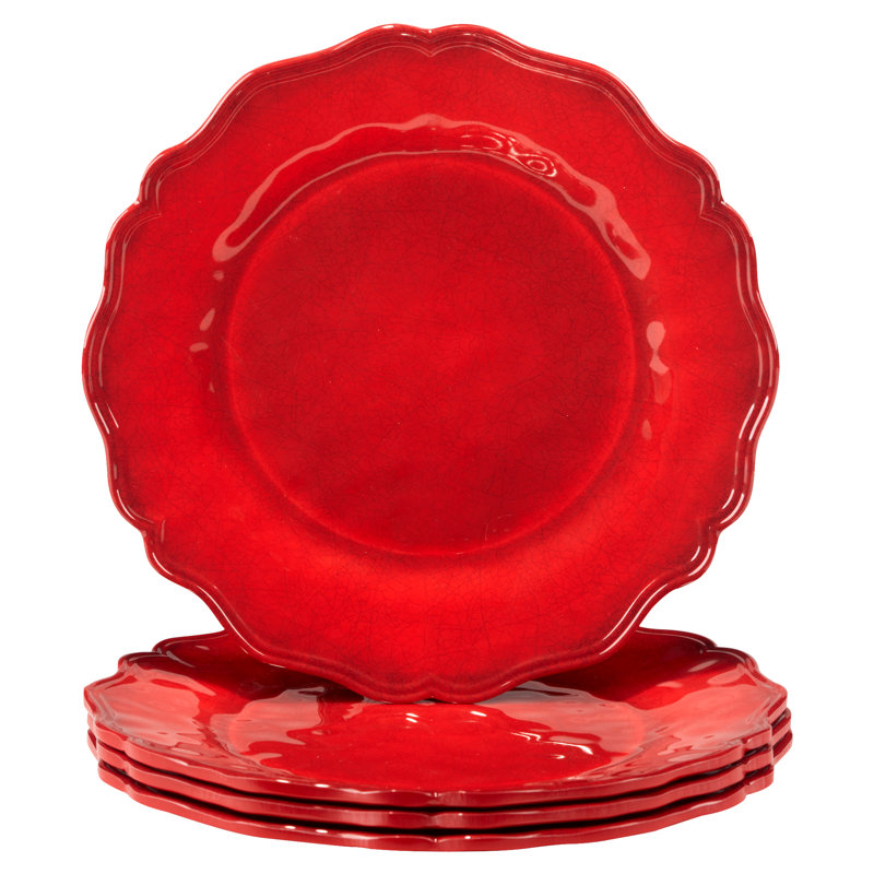 Red Crackle Melamine 11" Dinner Plates Set of 4