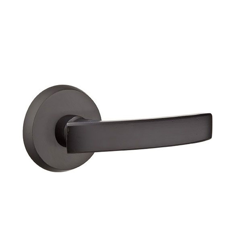 Yuma Flat Double Dummy Door Lever with Round Rosette, Flat Black, Right
