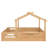 Full Size Floor Bed With Guardrails And Roof, Kids House Floor Bed With A Small Built-In Tray And Free-Installed Signboard, Childlike Design, Natural-472464055-472464053