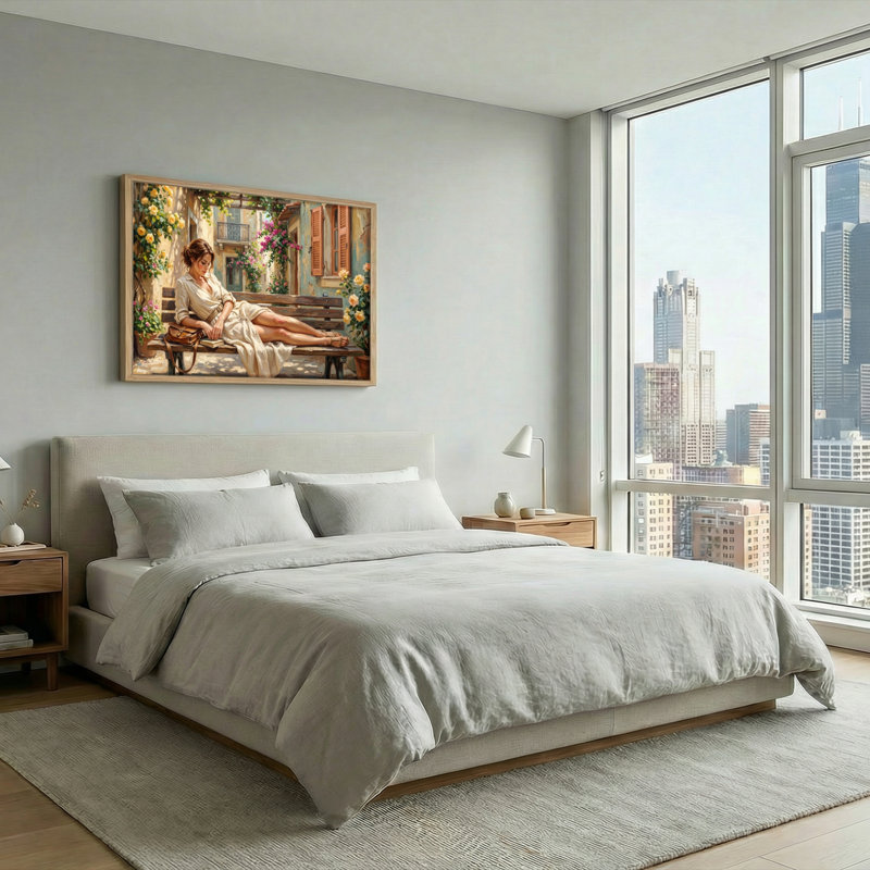 Ensemble de 1 tableau sur toile représentant un jardin romantique, H 32 po x l 48 po, Naturel