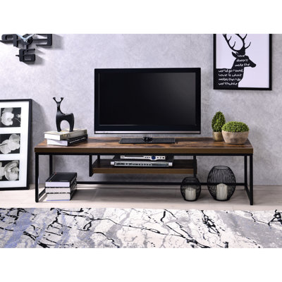 50" Curved Screen Tv Stand With Weathered Oak And Metal Look Made Of Supported By Black