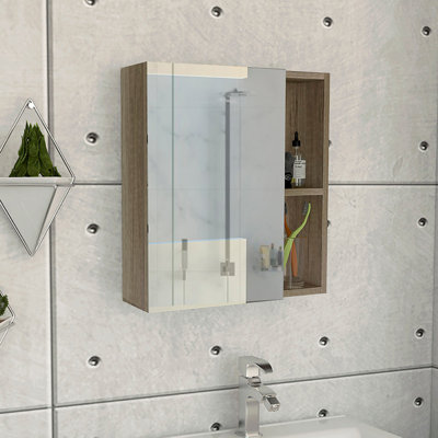 Medicine Cabinet With Mirror, Five Internal Shelves, Single Door -Pine
