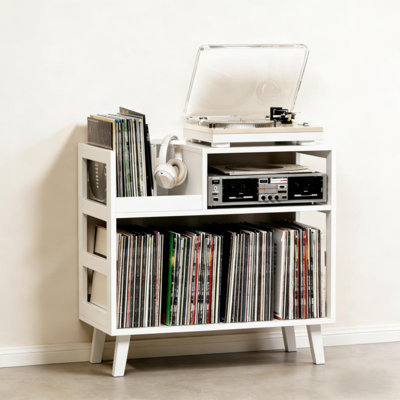 Mid-Century Modern Record Player Stand With Storage For 150+ Albums by Corrigan Studio