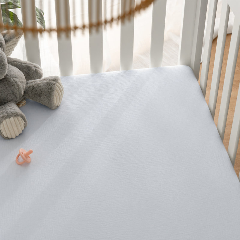 White Muslin Cotton Fitted Crib Sheet for Toddler Mattress