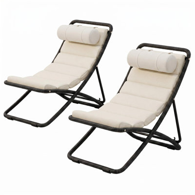 Chaise d'extérieur pliante en rotin 2 pièces avec dossier réglable et appui-tête à coussin épais