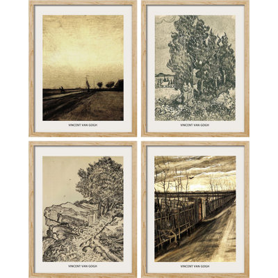 Ferme, campagne, campagne, paysages, nature, impression encadrée sur papier, 4 pièces