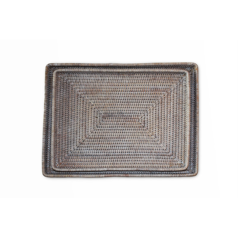 Rattan/Wicker Decorative Tray, White Wash