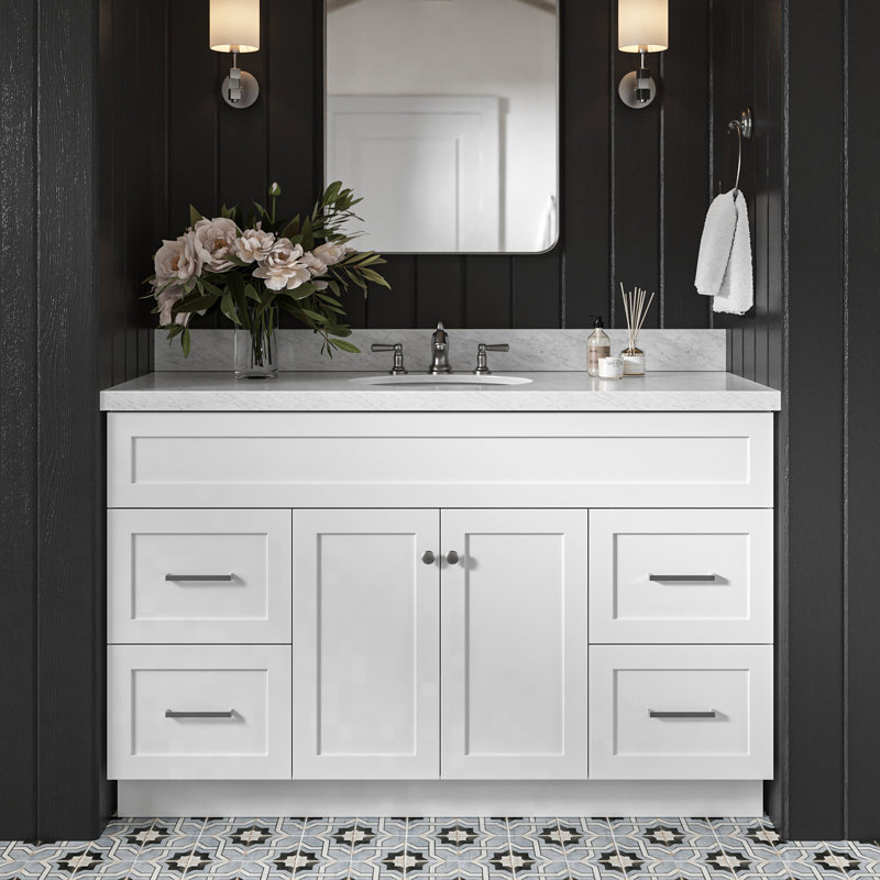 Abell 55'' Single Bathroom Vanity with Carrara Marble Top, White