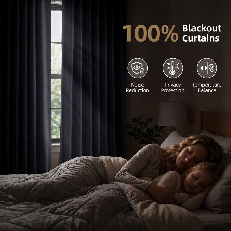 Graciella Thermal Insulated Faux Linen Textured 100% Blackout Curtains for Bedroom Living Room Back Tab/Rod Pocket