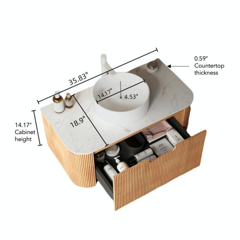 Meuble-lavabo de salle de bain avec lavabo, Bois naturel