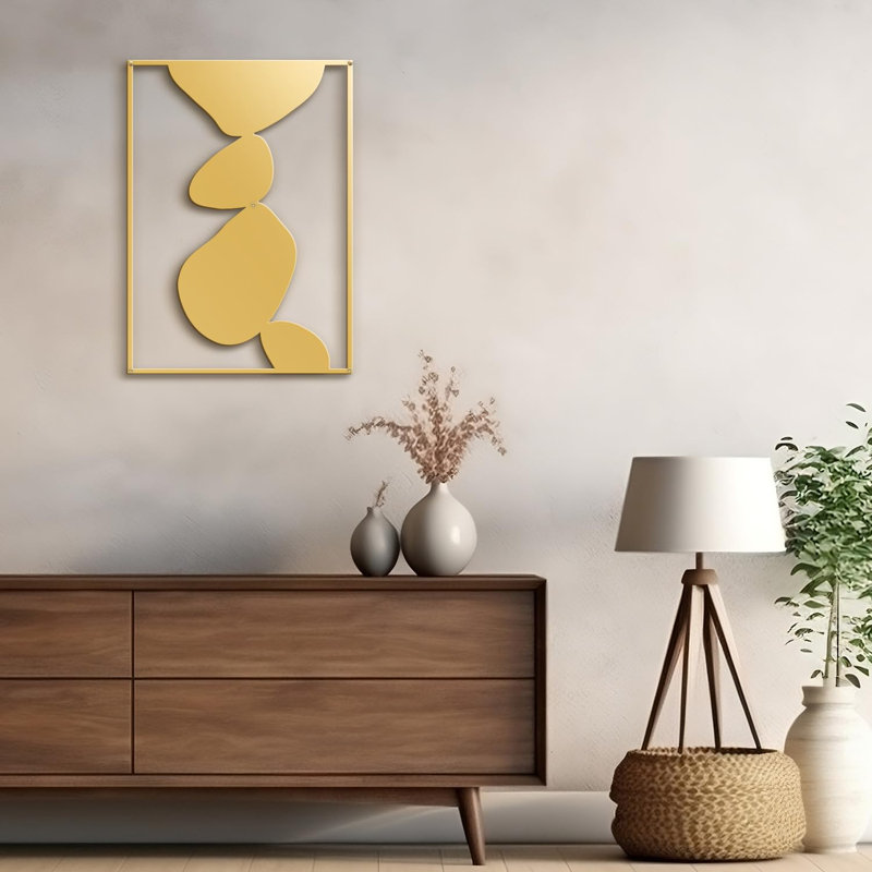 Abstrait, formes, minimaliste moderne, abstrait, décoration murale, décoration suspendue, décoration murale en métal, Or