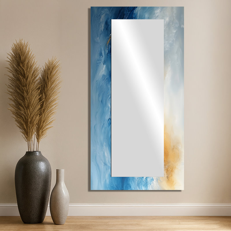 Dream Blue Coastal Waves Turbulence I - Minimalism Decorative Mirror Wall Art - Printed On Metal, 28" x 55"