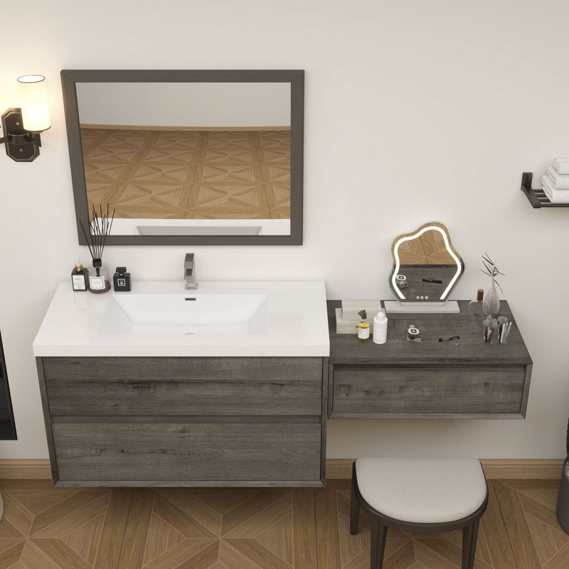 Aliki 60" Wall Mounted Vanity With Reinforced Acrylic Sink, Smoke Oak
