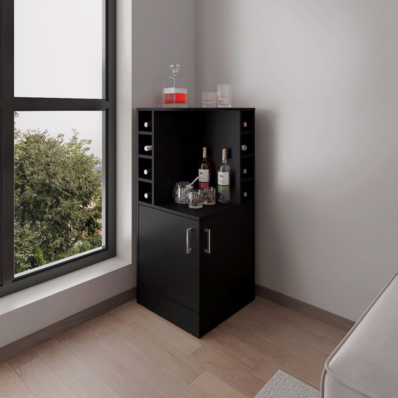 Bar, 2 portes, 8 compartiments pour bouteilles de vin, H 42,6 po x l 59,05 po x P 18,5 po, Noir