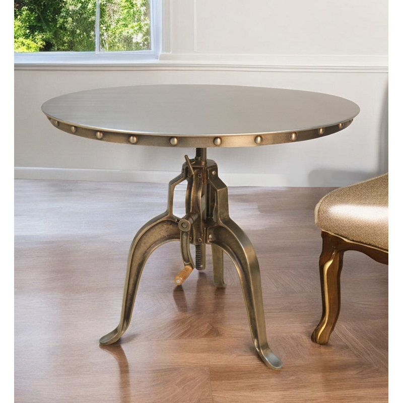 Gulustan Adjustable Height Three Leg Base Round Top Dining Table, Antique Nickle