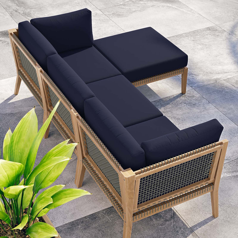 Clearwater Teak Wood 4-Piece Navy Outdoor Sectional Sofa