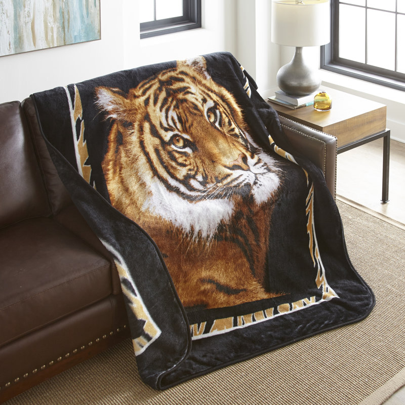 Oversized Black and Orange Fleece Electric Throw Blanket