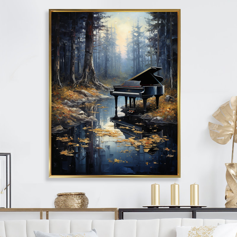 " Piano Forest Reflection ", 32" H x 24" W x 1" D, Gold Floater Framed