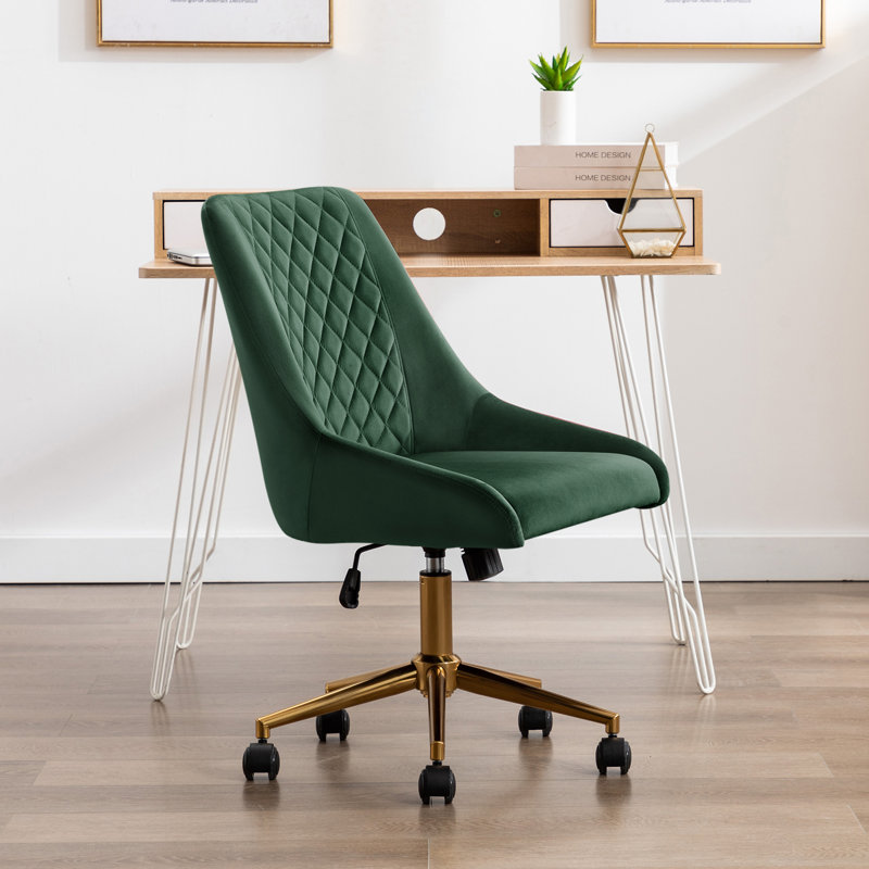 Blue Elephant Velvet Task Chair, Dark Green, Gold