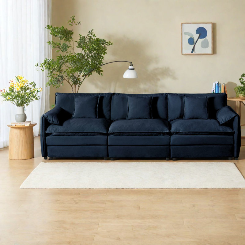 Canapés modulaires spacieux en chenille modulaire de salon moderne bleu