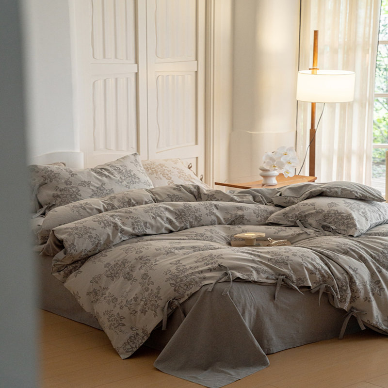 Ensemble de housse de couette en coton rétro Monet, Housse de couette pour très grand lit et 2 taies , Kaki