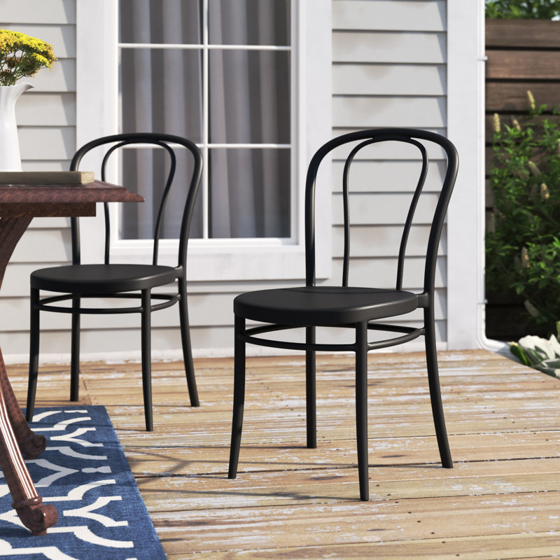 Farrah Stacking Patio Dining Side Chair, Black