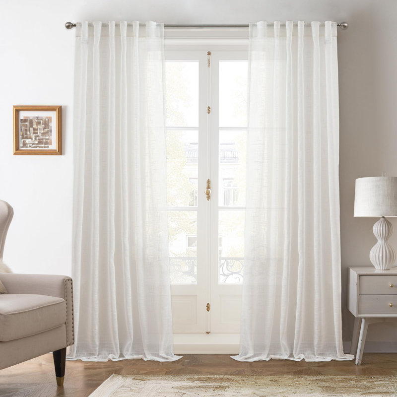 Paire de rideaux semi-transparents avec passe-tringle Janie, L 52 po x L 90 po, Blanc