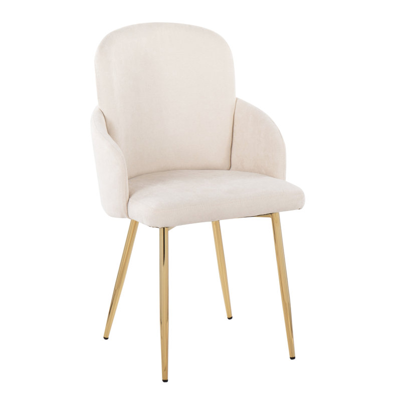 Jaquavia Fabric Upholstered Arm Chair in Cream, Fabric Cream, Gold