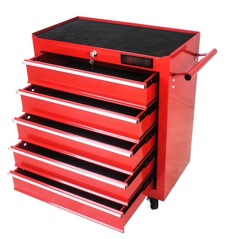 Boîte à outils de garage à 5 tiroirs avec serrure et mobile - Acier rouge pour économiser de l'espace Armoire à 5 outils verrouillable