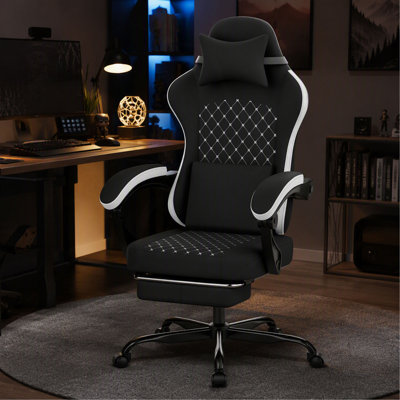 Fauteuil de jeu ergonomique pour PC avec fonction de massage, repose-pieds, appui-tête confortable et soutien lombaire, conception à haut dossier