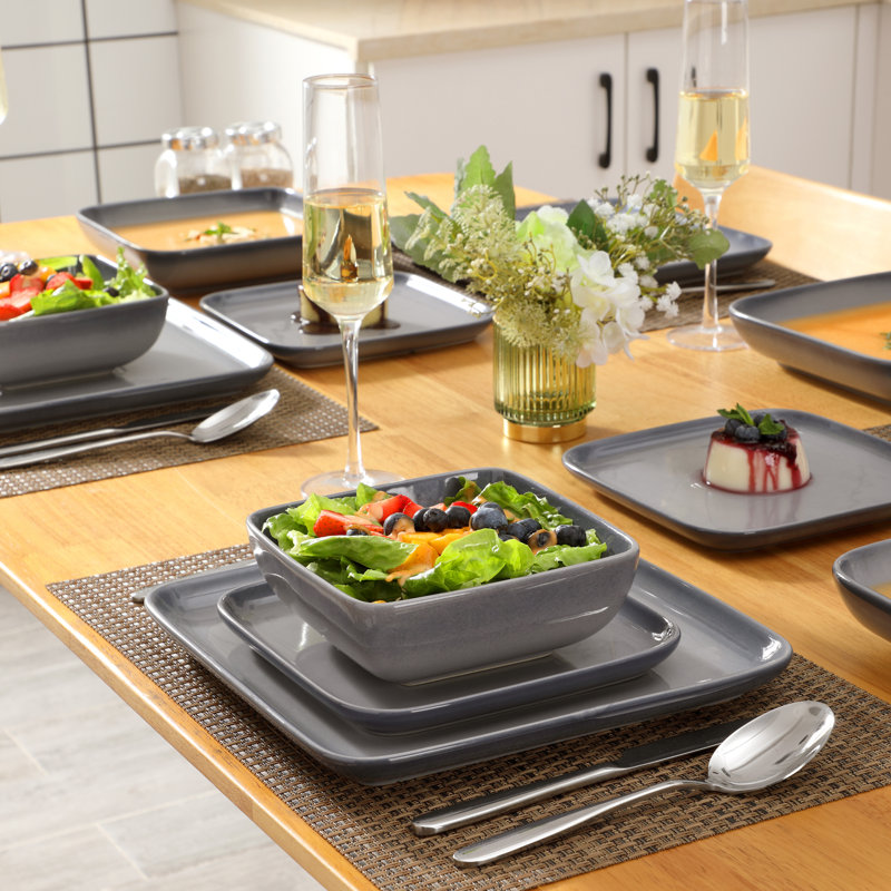 16 Piece Stoneware Dinnerware Set, Service for 4 ,  Grey