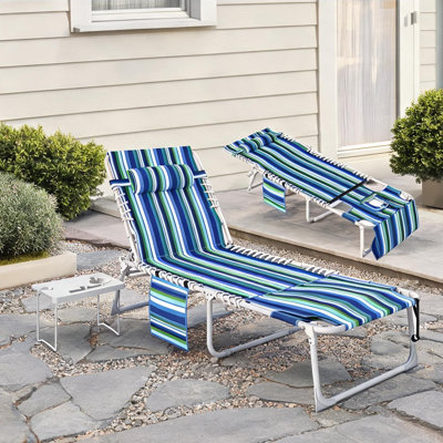 Chaises longues avec design pliant, combinant acier rayé bleu avec rangement et conception réglable