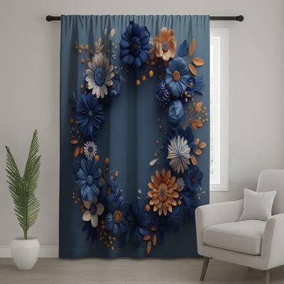 Rideaux à guirlande bleue et orange à motif floral