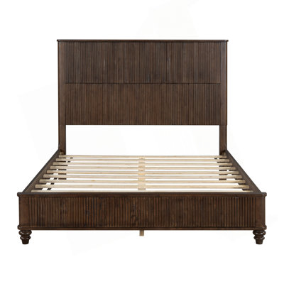 Structure de lit plateforme en bois naturel robuste avec tête de lit haute, aucun ressort nécessaire
