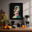 Geometric Portrait in Teal Modern 1 Piece Single Picture Frame Wall Art-136581910-136581911