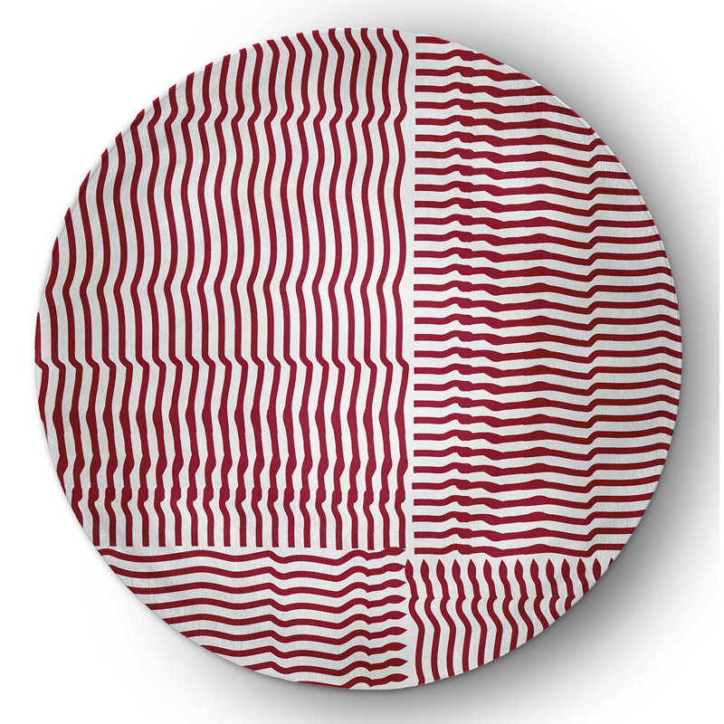Tapis intérieur / extérieur en chenille tissé à la machine en rouge, Rond 5 pi